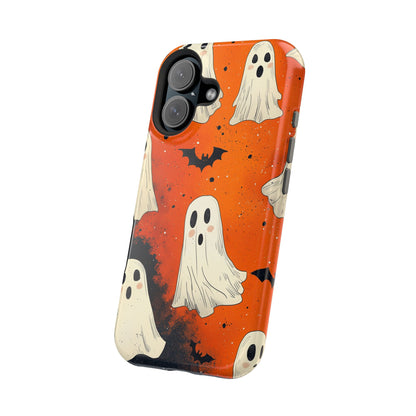 Spooky Ghosts & Bats  MagSafe iPhone Case – Vibrant Orange Halloween Design