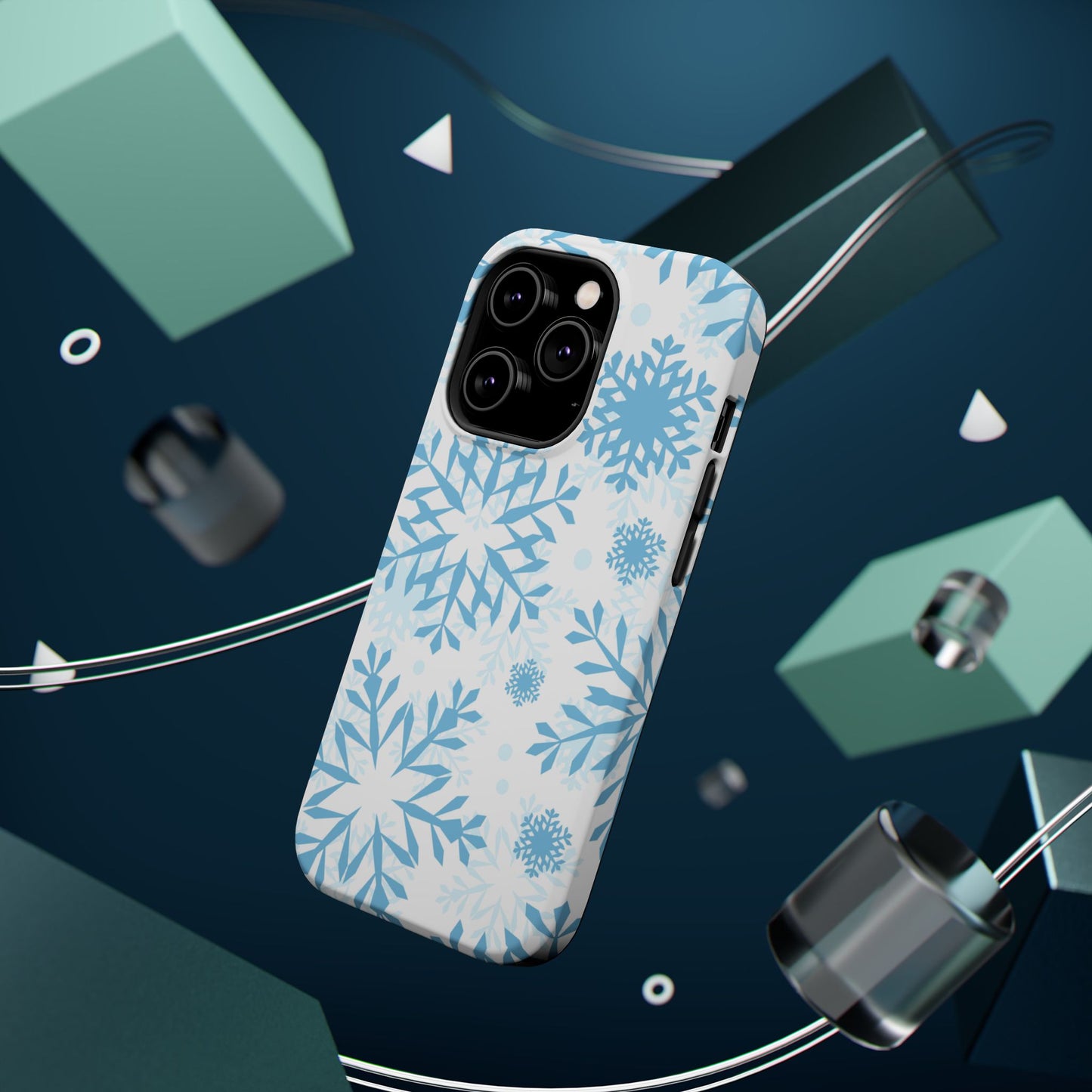 Frosty Blue Snowflakes MagSafe iPhone Case – Shockproof, Smooth Matte Finish, Dual-Layer Design