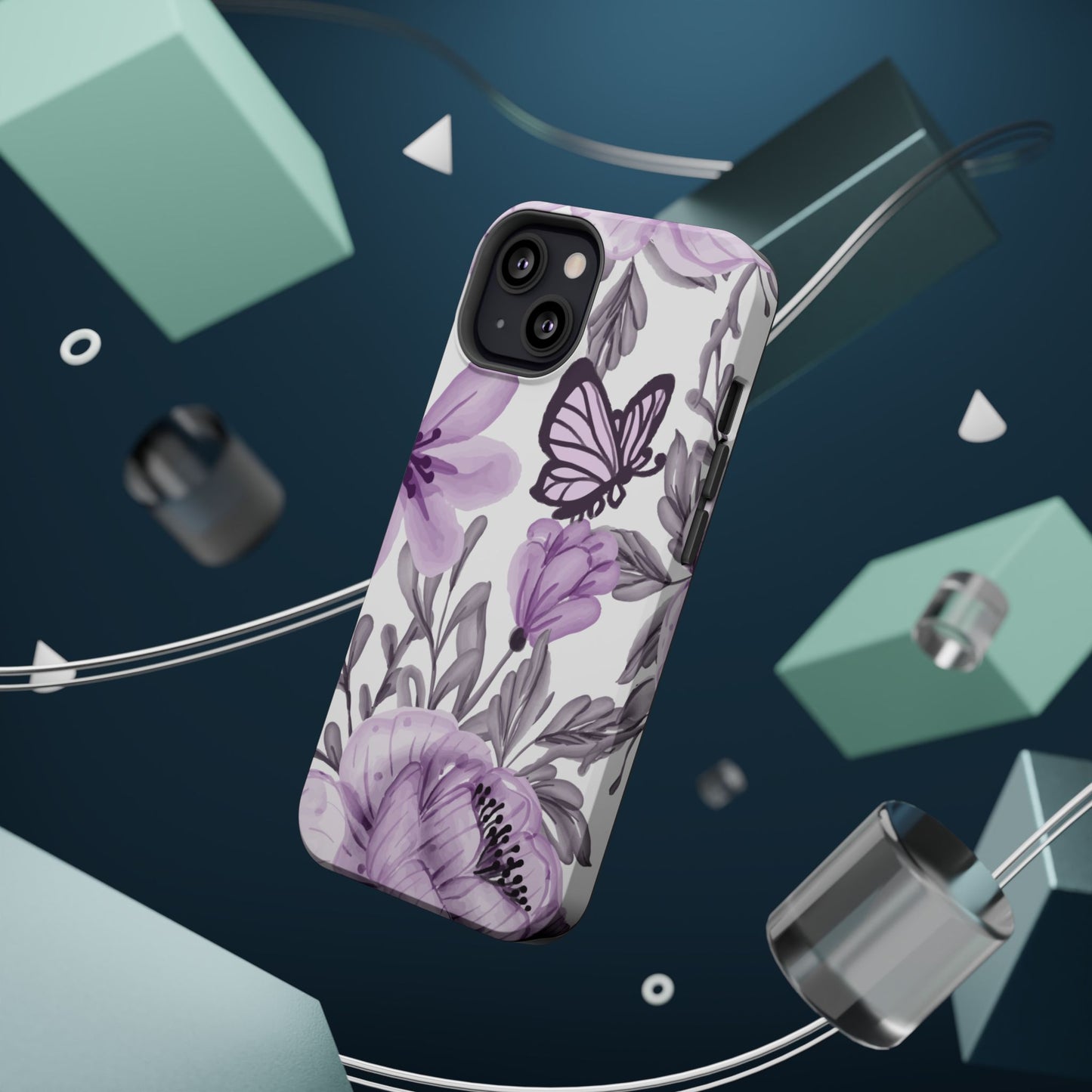 Lavender Bloom Butterfly MagSafe iPhone Case – Delicate Floral Design with Watercolor Details