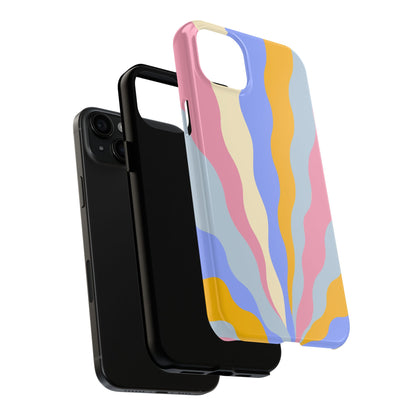 Pastel Radiance iPhone Case – 70s-Inspired Dual-Layer Design with Wavy Sunburst Pattern