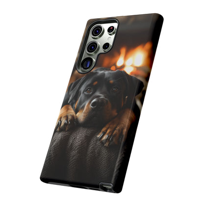 Cozy Rottweiler by the Fireplace Samsung Galaxy Case – Warm Rustic Design