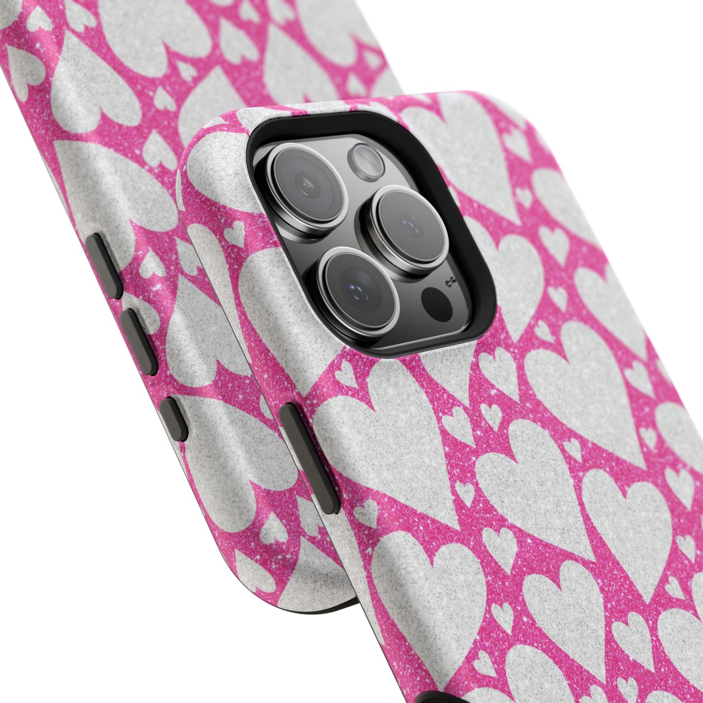 Pink and Silver Glitter Heart Pattern MagSafe Case