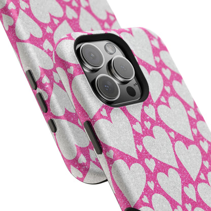 Pink and Silver Glitter Heart Pattern MagSafe Case