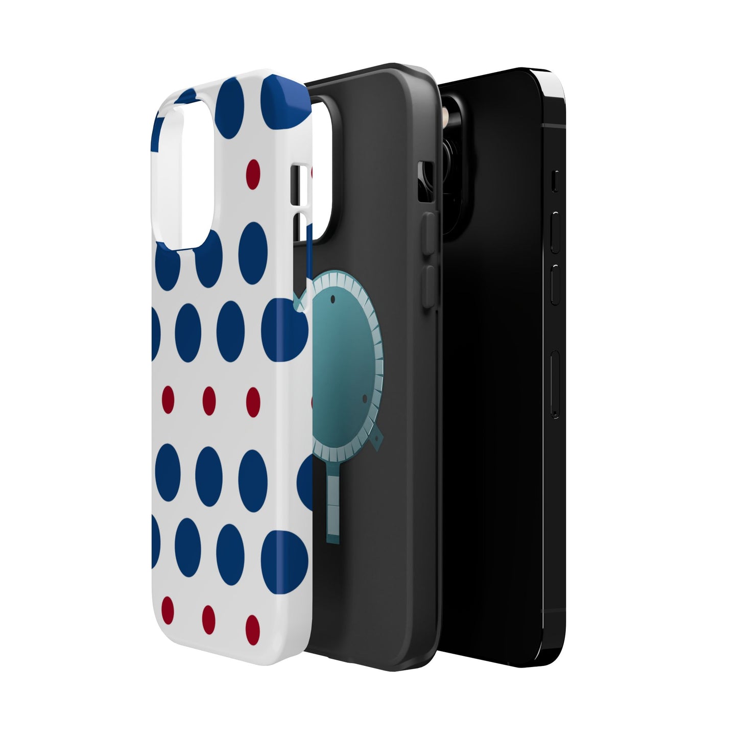 Bold Navy & Red Polka Dot Pattern – MagSafe iPhone Case