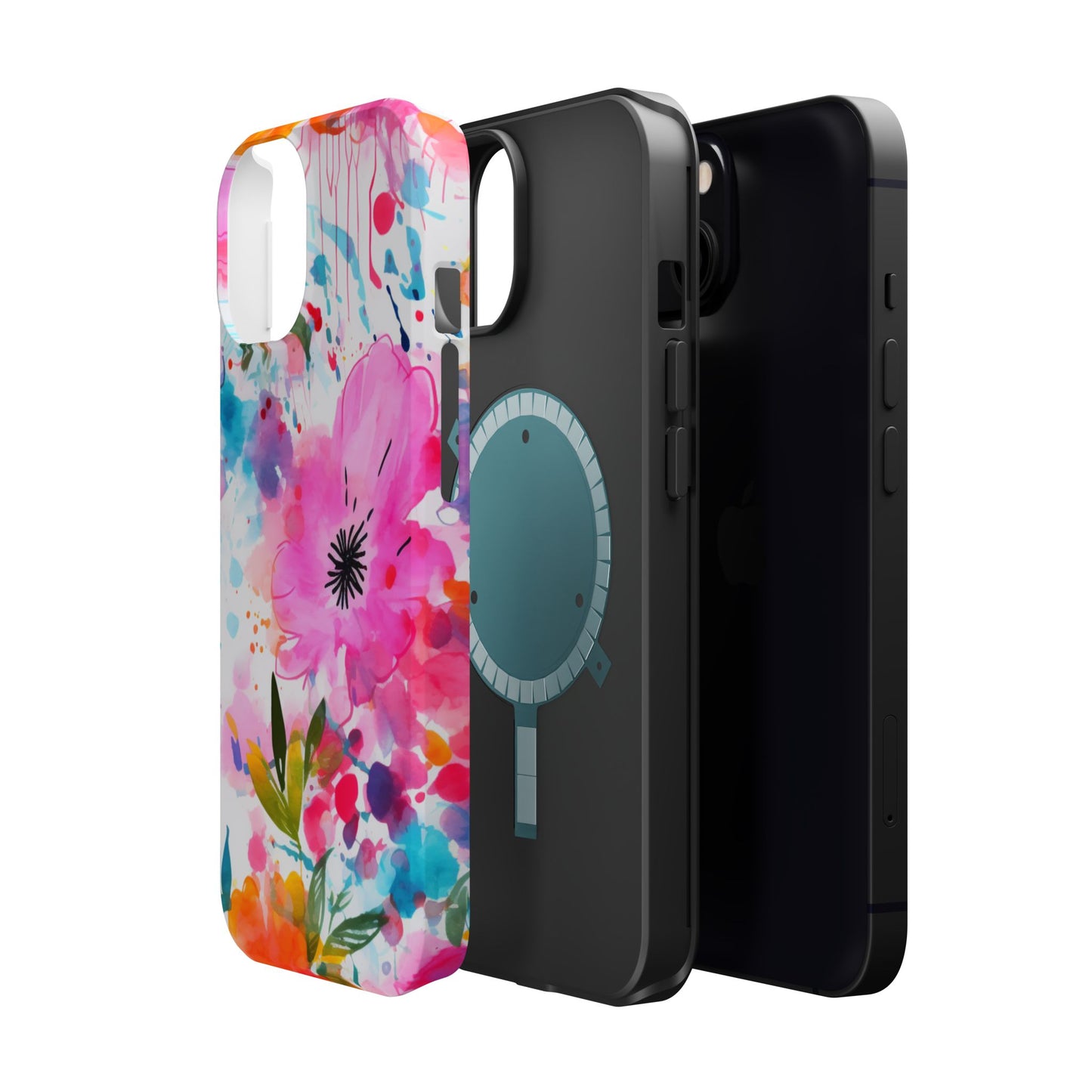 Color Splash Pink & Orange Watercolor Floral - MagSafe iPhone Case