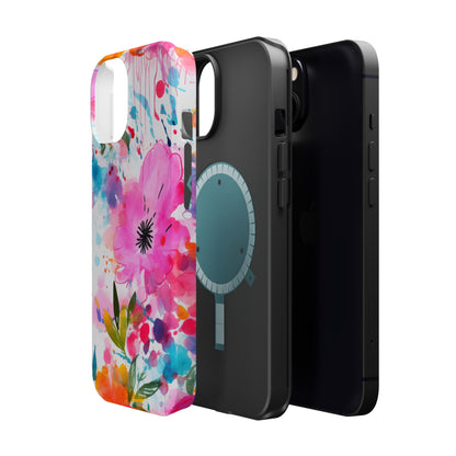 Color Splash Pink & Orange Watercolor Floral - MagSafe iPhone Case