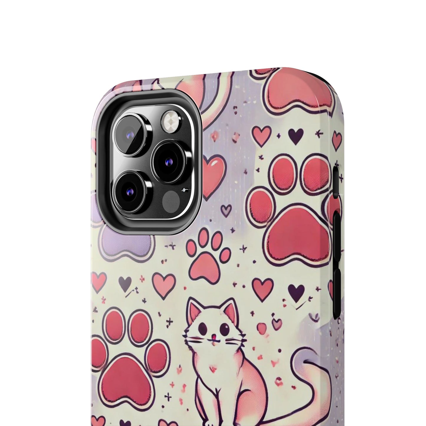 Cute Cat and Paw Print iPhone Case - Pet Lover’s Protective Cover