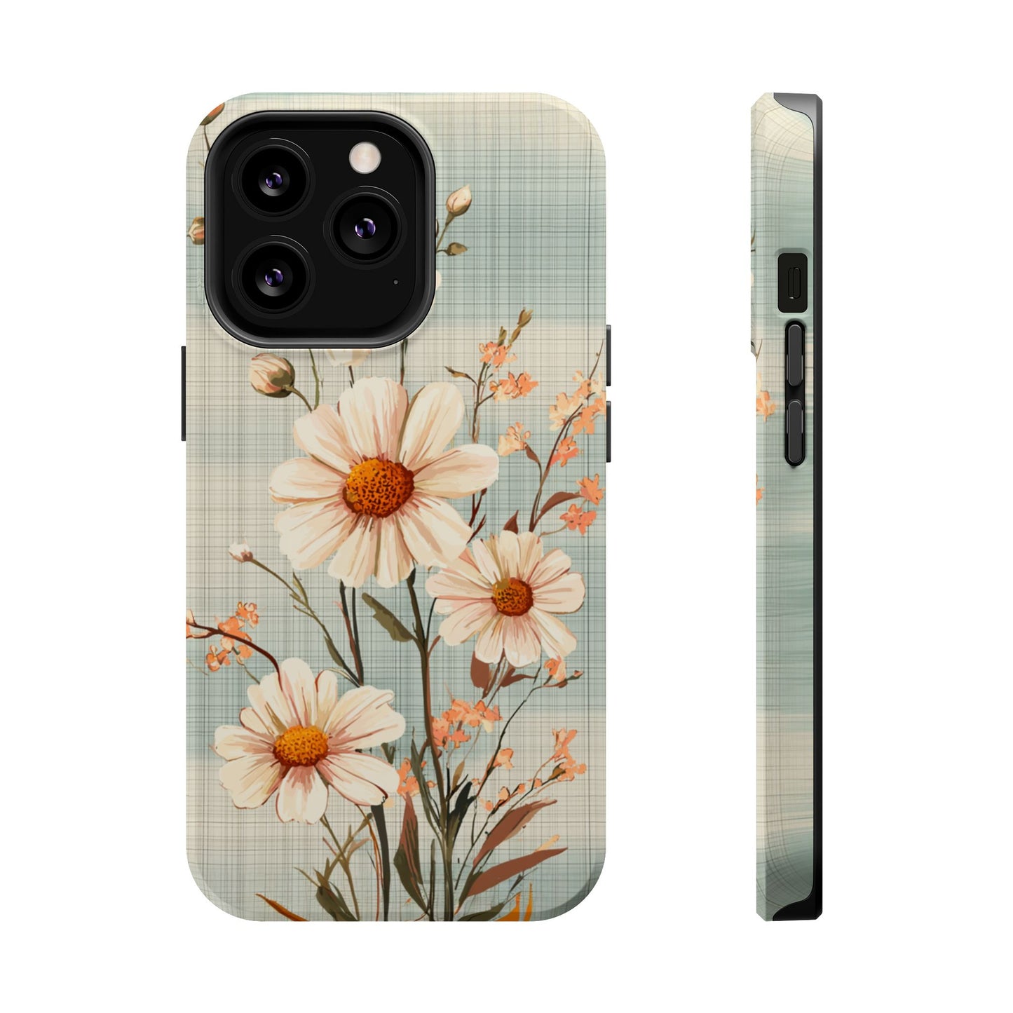 Pastel Green Daisy MagSafe iPhone Case - Floral Plaid Protective Cover