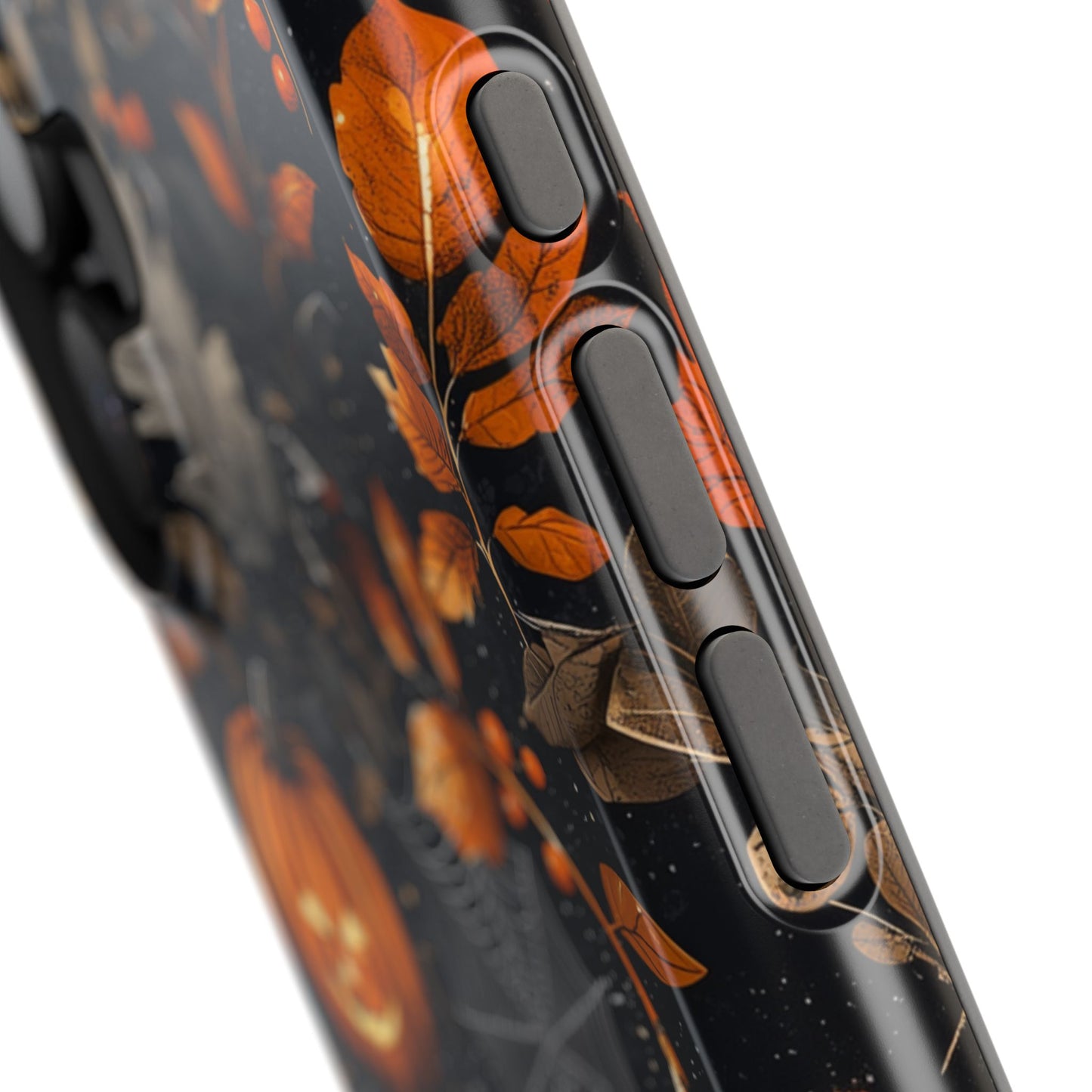 Elegant Halloween MagSafe iPhone Case – Pumpkin Jack-o'-Lanterns, Cobwebs & Autumn Foliage Design