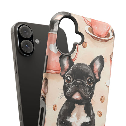 French Bulldogs in Coffee Cup MagSafe iPhone Case – Cute Dog Art, Shockproof & Slim Design