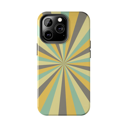 Vintage Sunburst Rays iPhone Case – Bold 70s-Inspired Burst in Yellow, Mint, and Gray