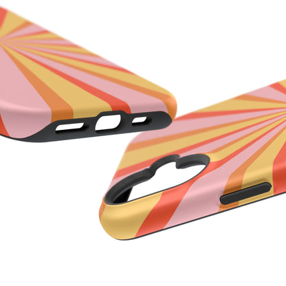 Bold Retro Sunburst MagSafe iPhone Case – Vibrant 70s-Inspired Rays in Orange, Pink, and Yellow