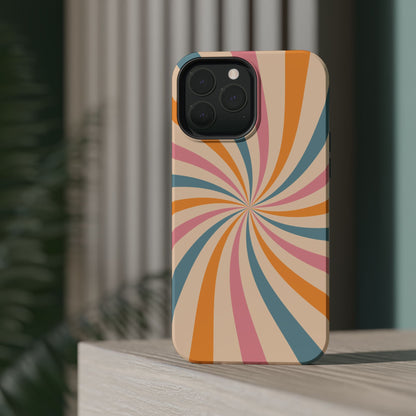 Retro Swirl Pattern MagSafe iPhone Case – Bold 70s Vibe in Pink, Orange, and Orange