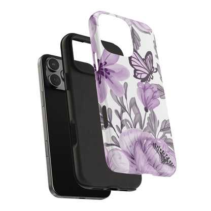 Lavender Bloom Butterfly iPhone Case – Delicate Floral Design with Watercolor Details