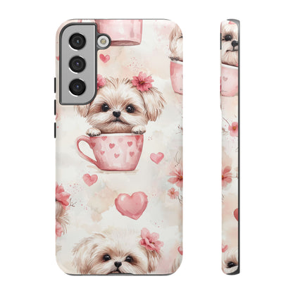 Floral Puppy in Teacup Samsung Galaxy  Case – Cute Pink Flower Design, Tough Dual-Layer Protection