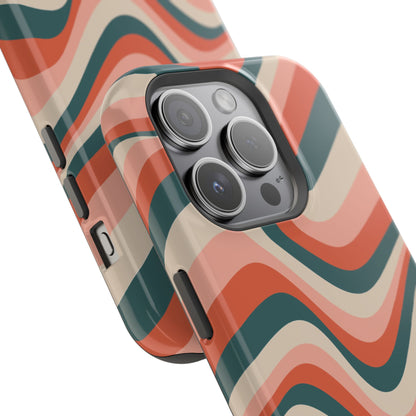 Groovy Waves MagSafe iPhone Case – Retro 70s-Inspired Stripes in Coral, Cream, and Teal