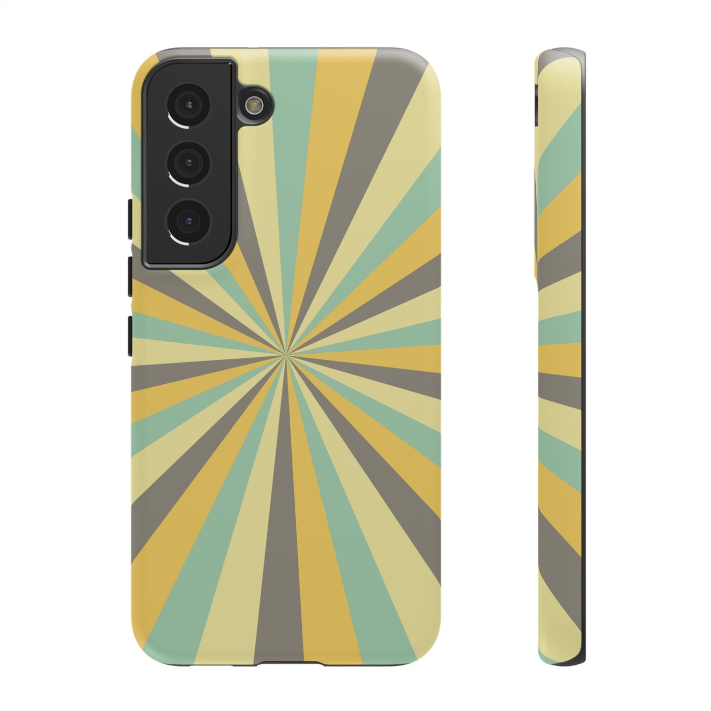 Vintage Sunburst Rays Samsung Galaxy Case – Bold 70s-Inspired Burst in Yellow, Mint, and Gray