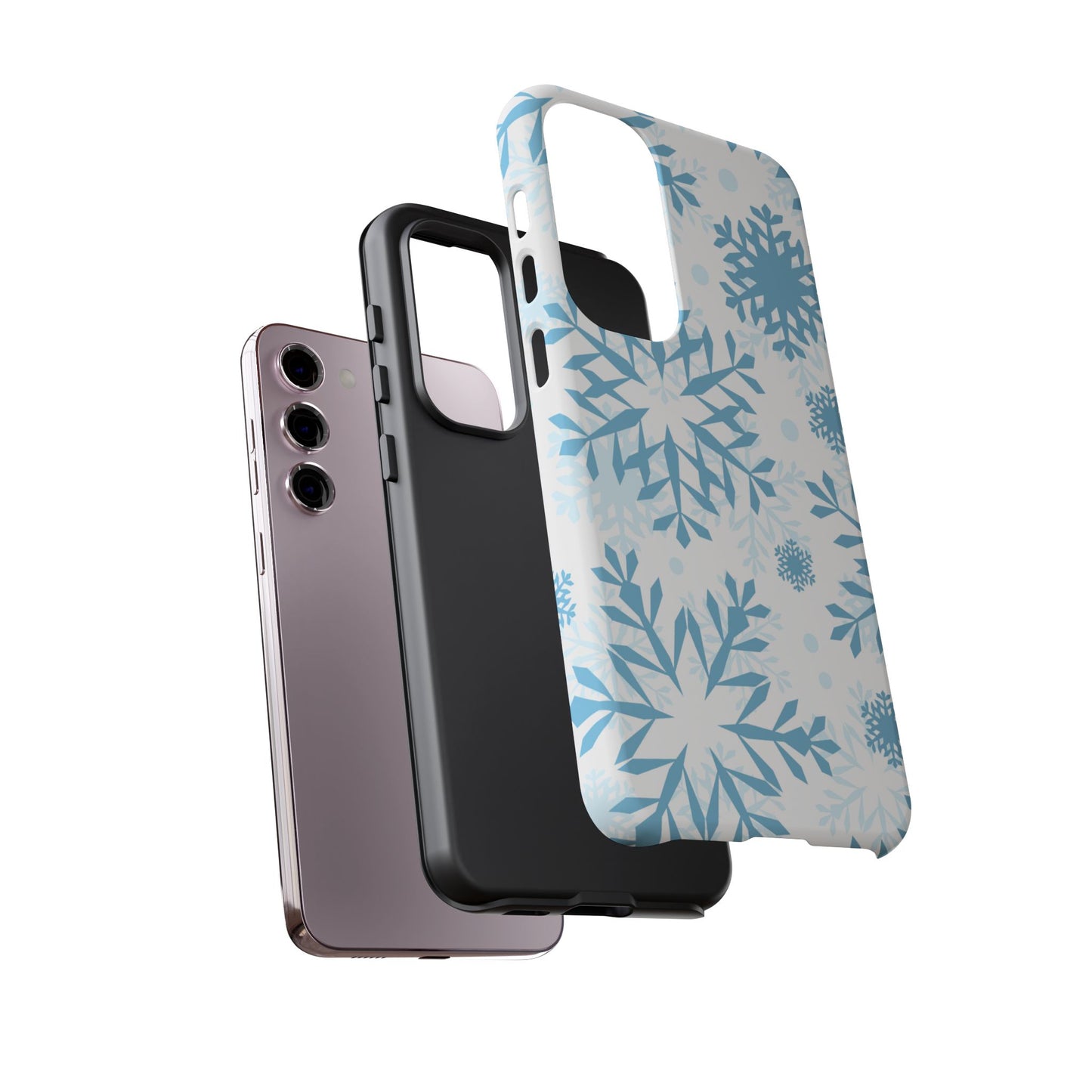 Frosty Blue Snowflakes Samsung Galaxy Case – Shockproof, Smooth Matte Finish, Dual-Layer Design