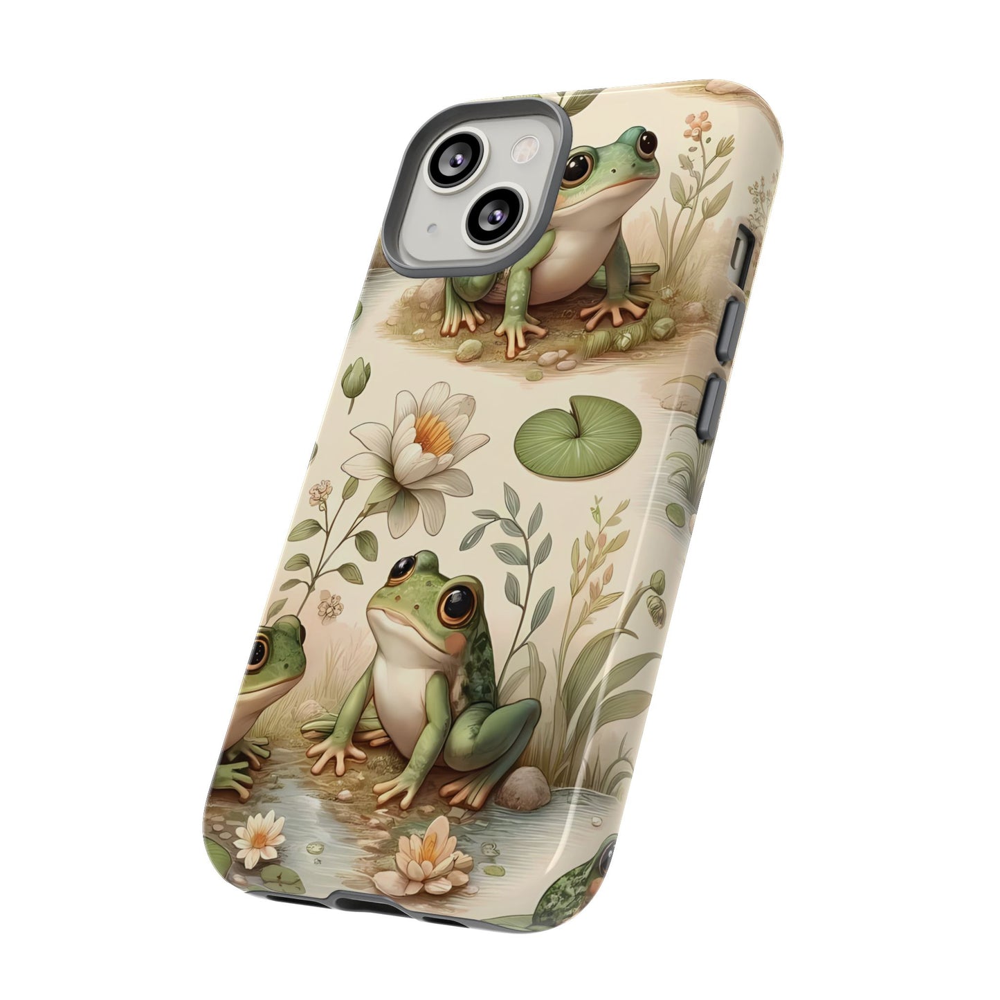 Cute Frogs Phone Case - Pond Pals Frolic - Charming Frog Lily Pad Phone Case for iPhone, Google & Samsung! Great Gift For Any Frog Lover!