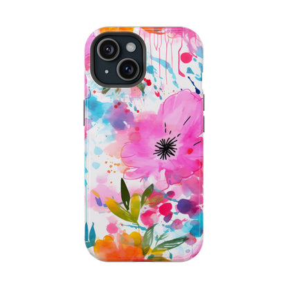 Color Splash Pink & Orange Watercolor Floral - MagSafe iPhone Case