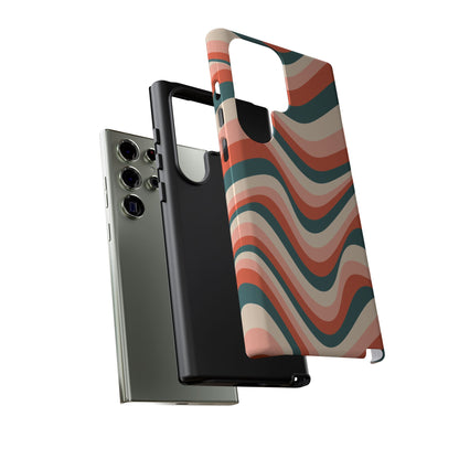 Groovy Waves Samsung Galaxy Case – Retro 70s-Inspired Stripes in Coral, Cream, and Teal