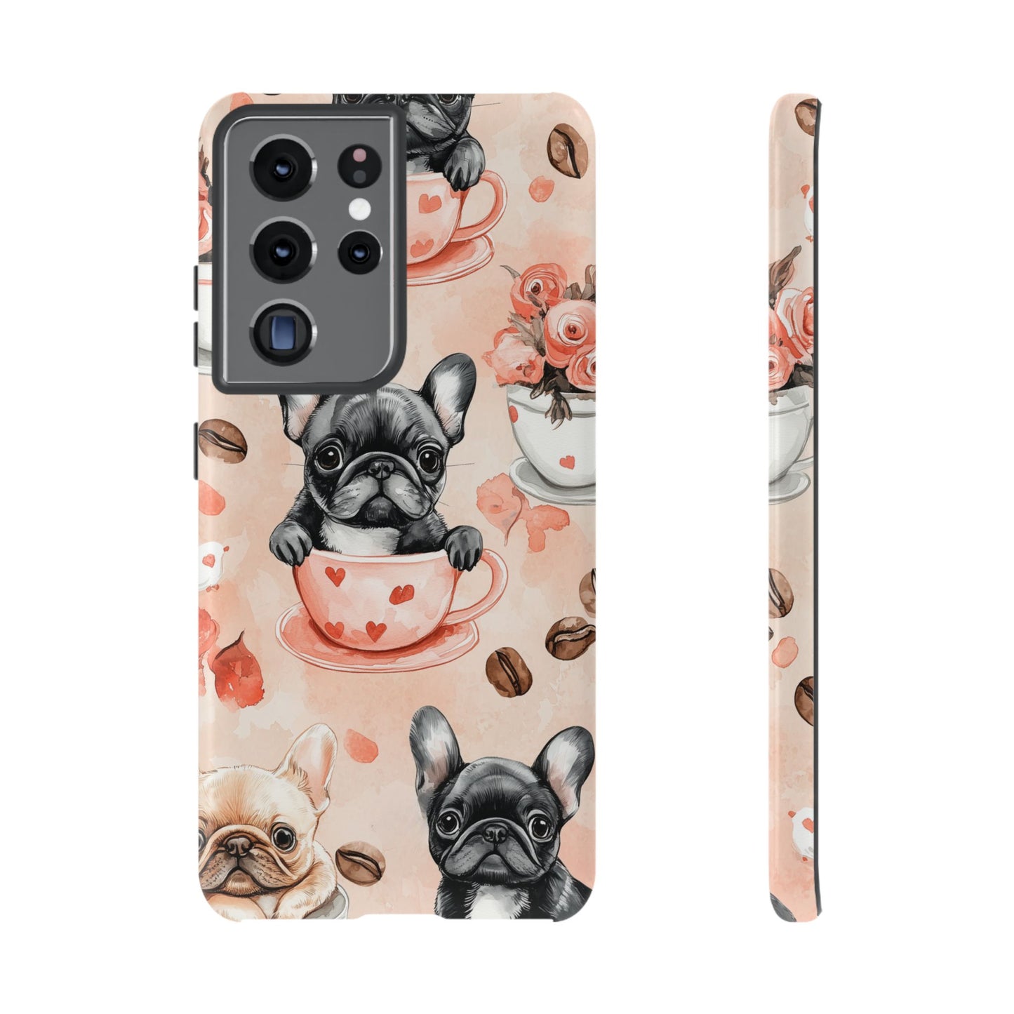 French Bulldogs in Heart Teacups Samsung Galaxy  Case – Cute Dog & Floral Design, Shockproof Protection