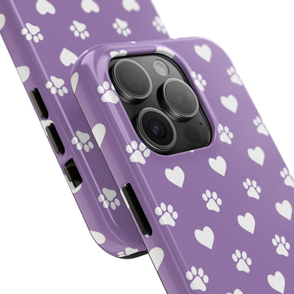 Lavender Paw Prints & Hearts Design - Adorable Pet Lover iPhone Case