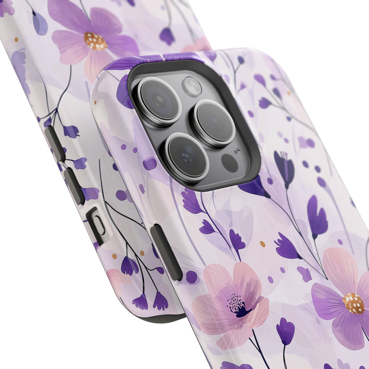 Purple Floral Bliss MagSafe iPhone Case – Delicate Blossom Design