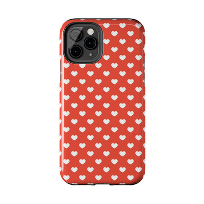 White Hearts on Red iPhone Case