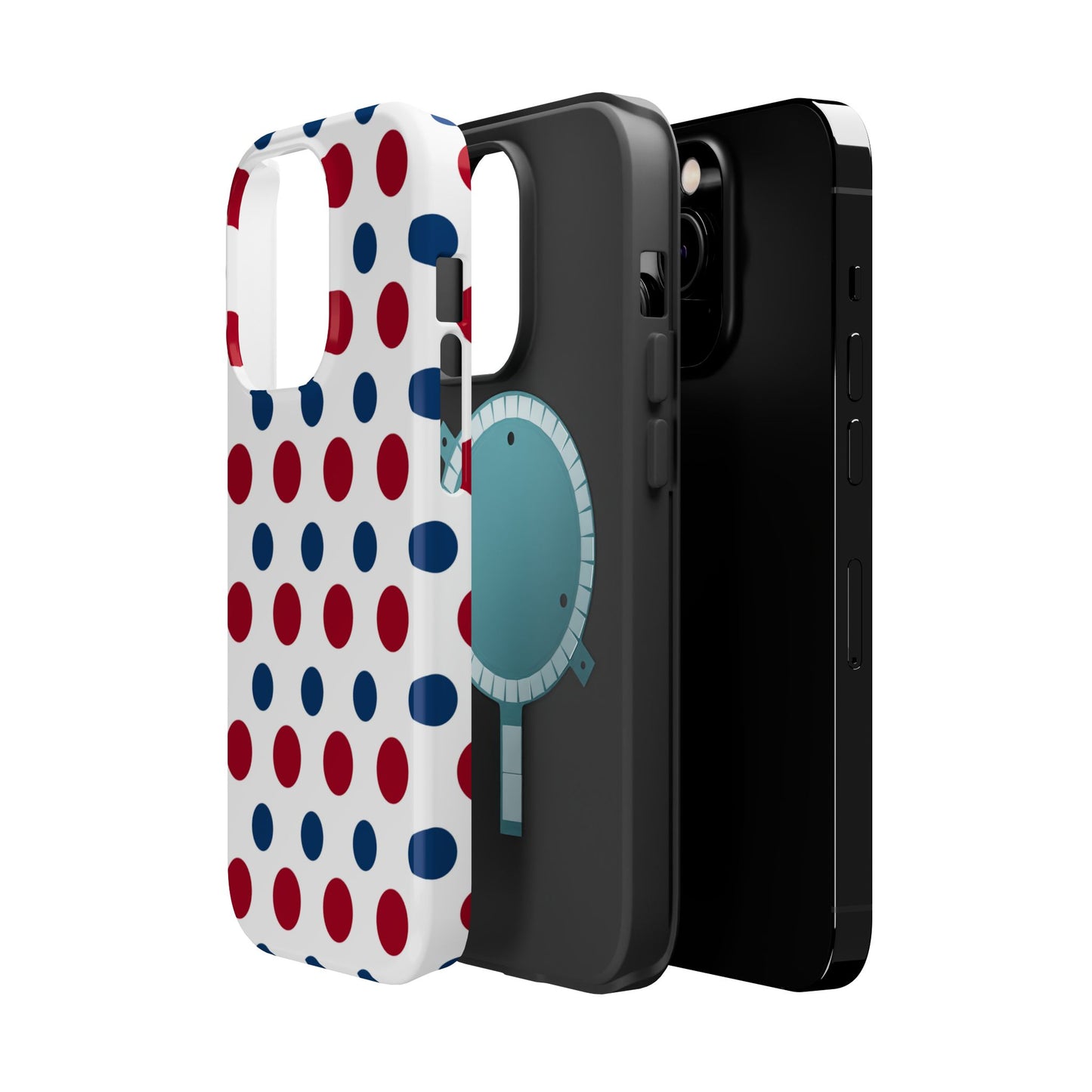 Patriotic Navy, White, and Red Polka Dot MagSafe iPhone Case