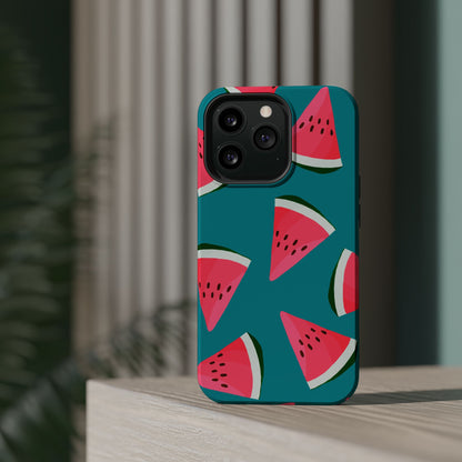 Watermelon Bliss MagSafe iPhone Case – Vibrant Summer Fruit Design on Teal Background