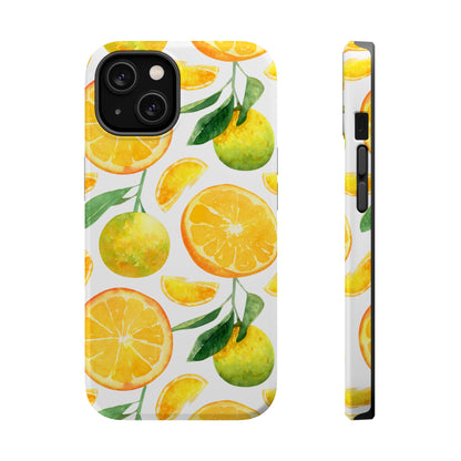 Sunny Citrus Grove Tough MagSafe iPhone Case – Watercolor Orange Design, Dual-Layer Protection