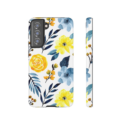 Golden Yellow & Sky Blue Floral – Watercolor Botanical Samsung Galaxy Case