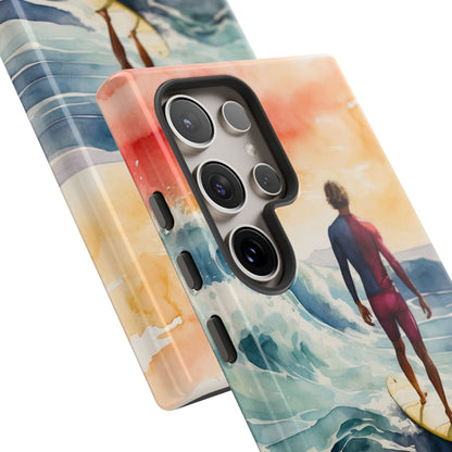 Surfer’s Sunset Wave Samsung Galaxy Case – Vibrant Watercolor Design