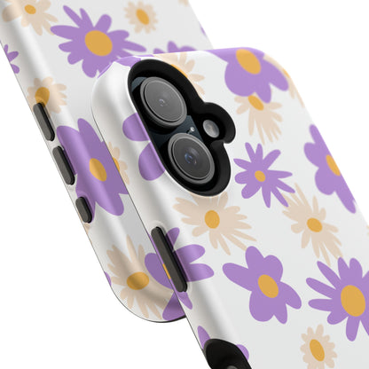 Retro Daisy Flower MagSafe iPhone Case – Pastel Purple & Cream Floral Design with Matte Finish