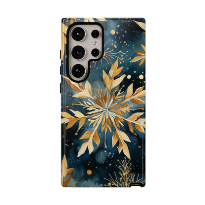 Gold Floral Snowflakes on Midnight Blue - Samsung Galaxy Series Case