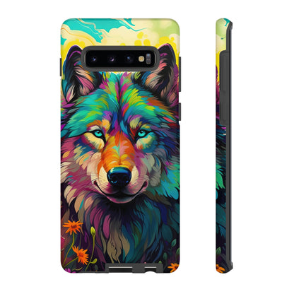 Rainbow Wolf in Bloom – Samsung Galaxy Case with Vivid Nature Design