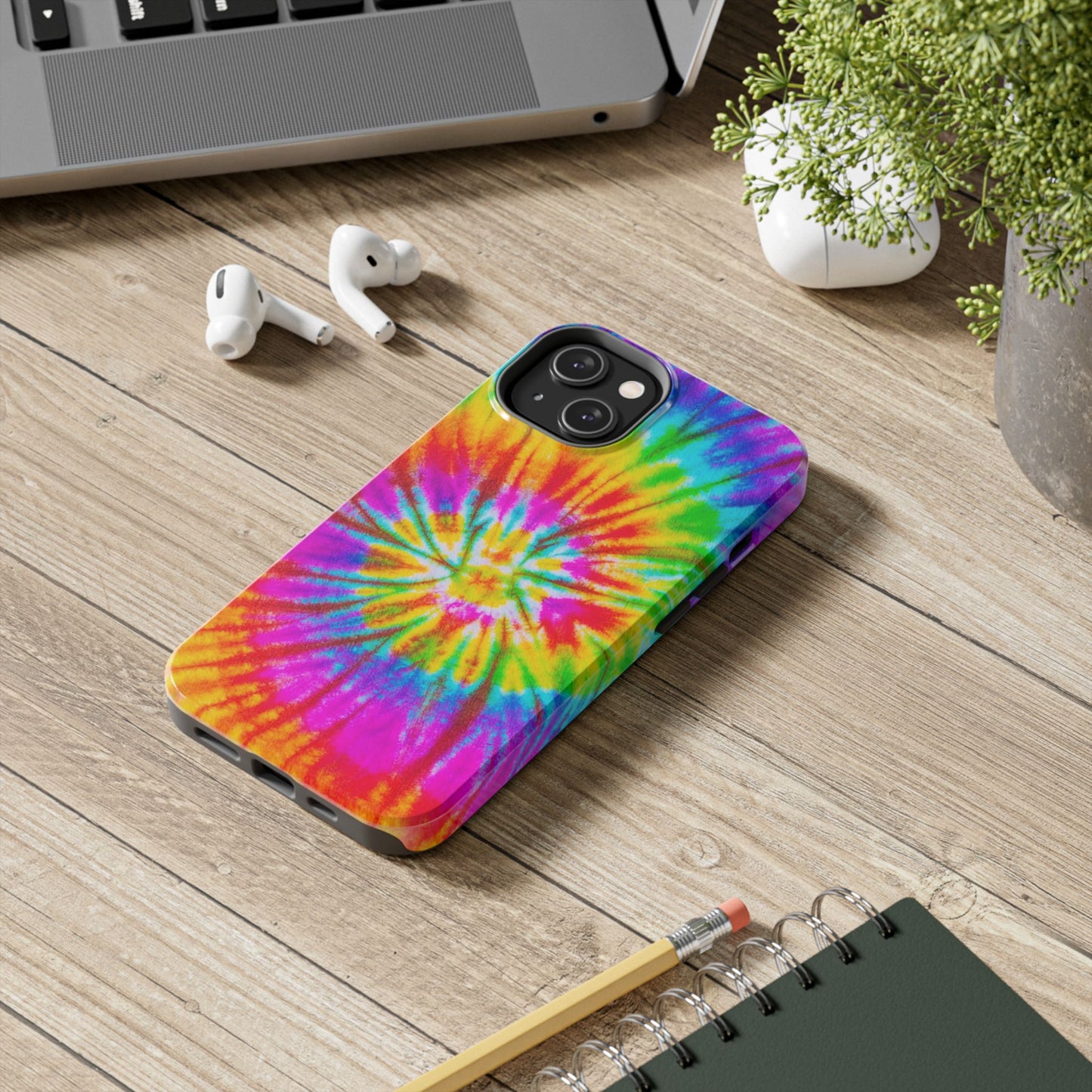 Rainbow Spiral Tie-Dye iPhone Case – Bright & Retro Design