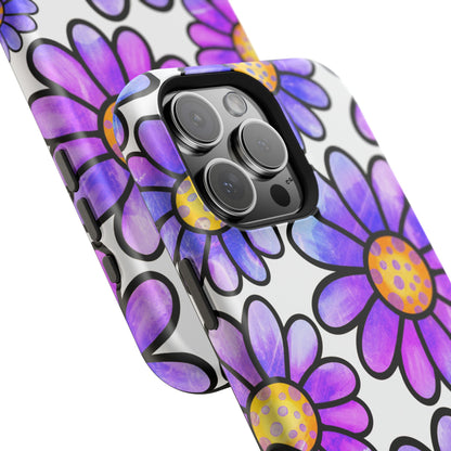 Purple Daisy Delight MagSafe iPhone Case – Slim Profile, Glossy Finish