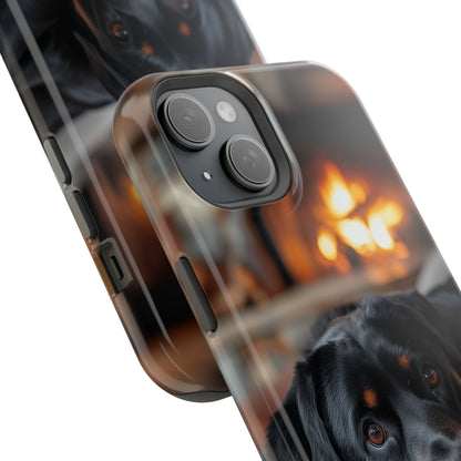 Charming Rottweiler by the Fireplace MagSafe iPhone Case – Cozy & Functional Design