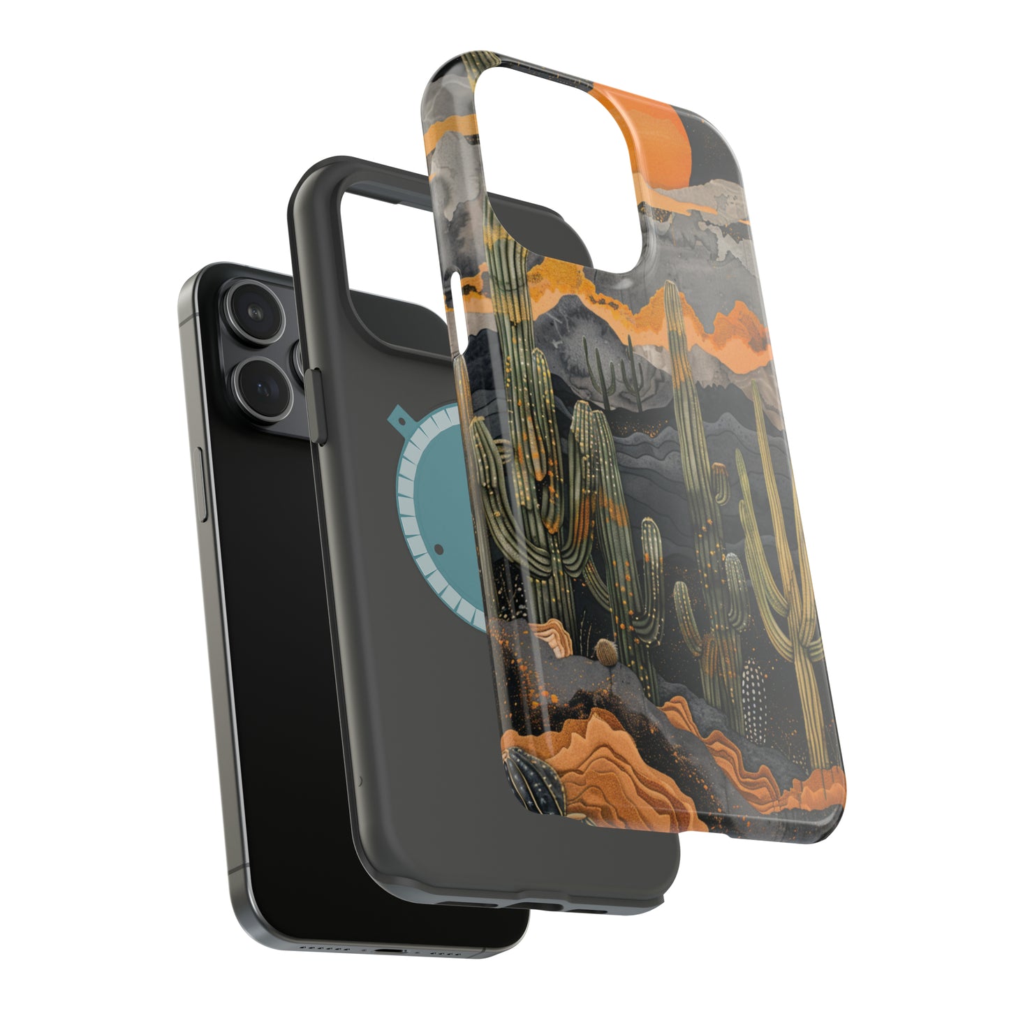 Desert Dusk MagSafe iPhone Case - Cacti Silhouettes & Sundown Hues for iPhone 15, 14, and 13 Series