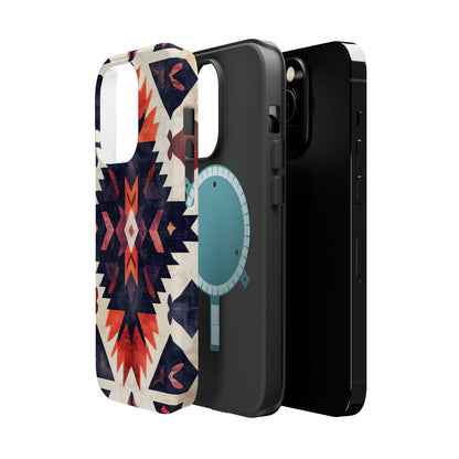 Boho Tribal Starburst Tough MagSafe iPhone Case – Vibrant Geometric Design, Dual-Layer Protection