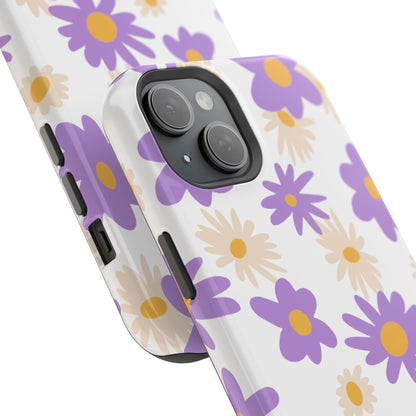 Retro Daisy Flower MagSafe iPhone Case – Pastel Purple & Cream Floral Design with Matte Finish