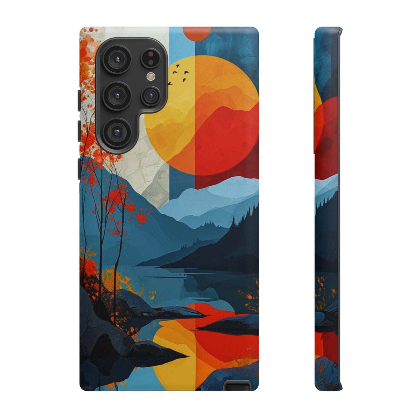 Abstract Autumn Landscape Samsung Galaxy Case – Bold Colorful Sunset Design, Dual-Layer Protection