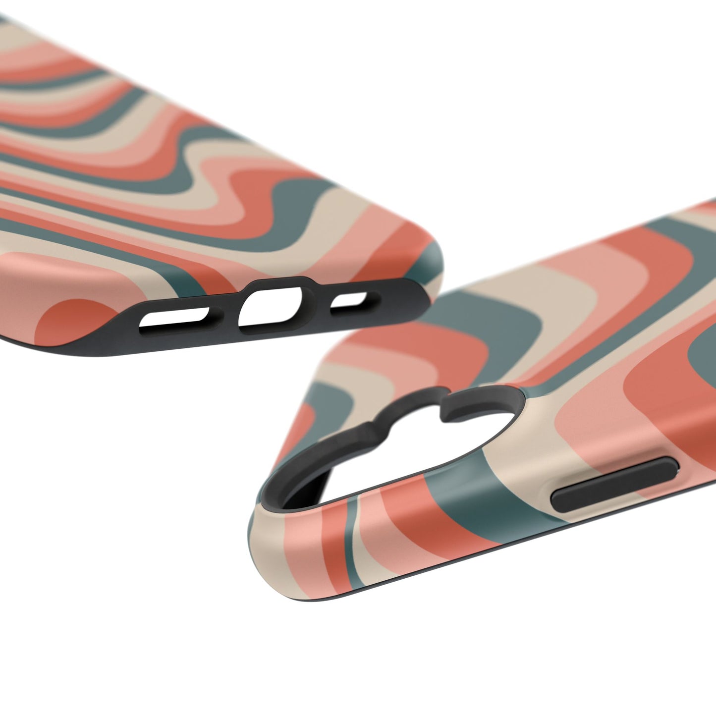 Groovy Waves MagSafe iPhone Case – Retro 70s-Inspired Stripes in Coral, Cream, and Teal