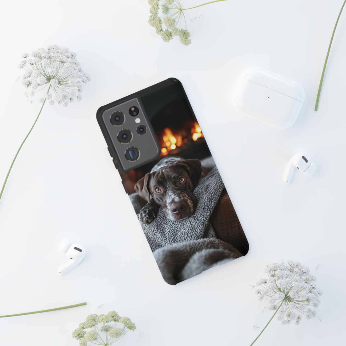 Cozy German Shorthaired Pointer Samsung Galaxy Case – Rustic Fireplace Protective Cover