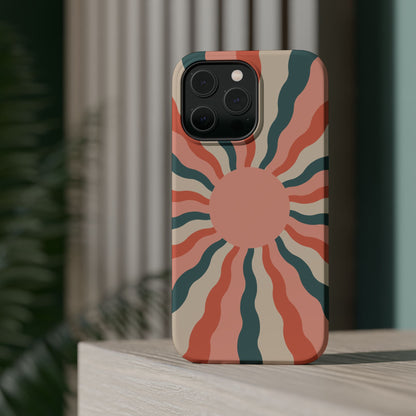 Retro Sunburst MagSafe iPhone Case – Bold 70s-Inspired Waves in Coral, Teal, and Cream