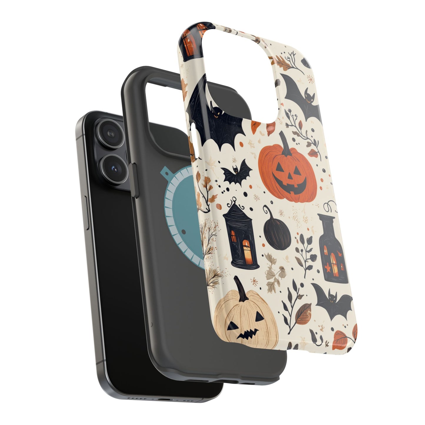 Charming Halloween MagSafe iPhone Case – Pumpkin, Bats, and Spooky Lantern Design