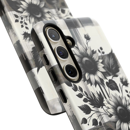 Black/White Sunflower Plaid Phone Case - Chic Noir Sunflower Plaid - Premium Protective Phone Case For iPhone, Samsung Galaxy, & Google. - BOGO Cases