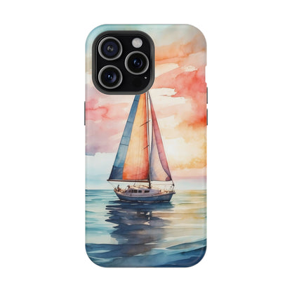 Sailboat Sunset MagSafe iPhone Case – Vibrant Watercolor Design